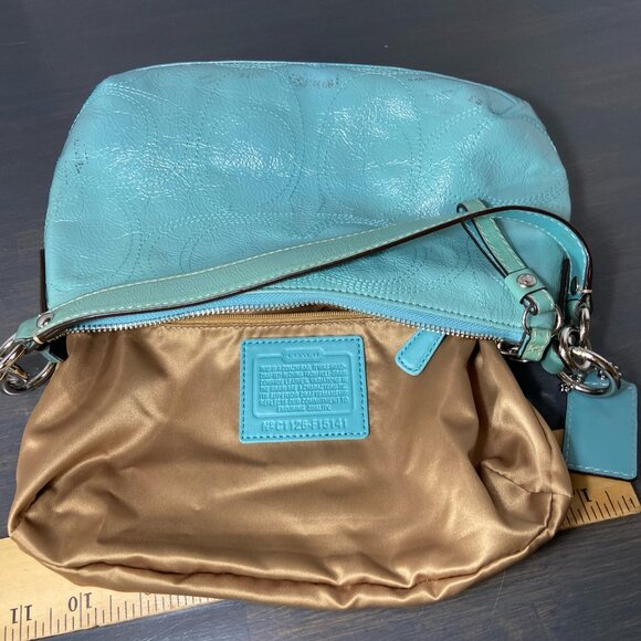 Coach Madison Turquoise Patent Leather Wristlet / Small Shoulder Bag - Picture 8 of 12